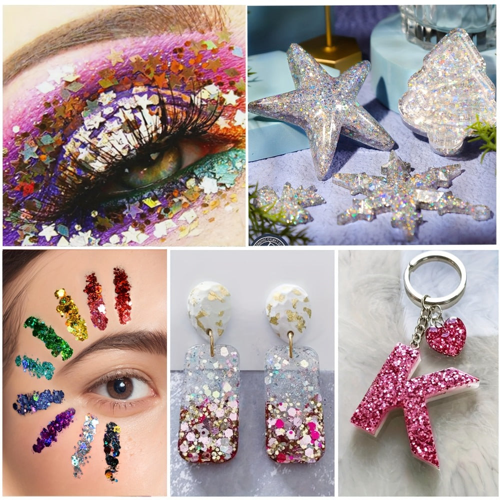Holographic Chunky Glitter Set 4 Boxes 200g — Laser Diamond Metallic Hexagonal Flakes for Epoxy Resin, Tumblers, Scrapbooking, Nail Art & DIY Crafts, Mixed Colors - product image 2