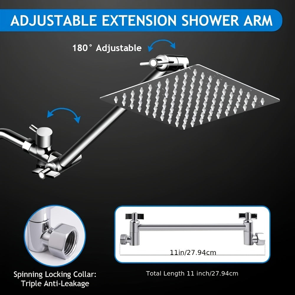 High Pressure Rainfall Shower Head Combo with Handheld Spray – 9 Spray Settings, 180° Adjustable Bracket, Stainless Steel Hose, Anti-Clog Nozzles, Modern Bathroom Shower System - product image 10