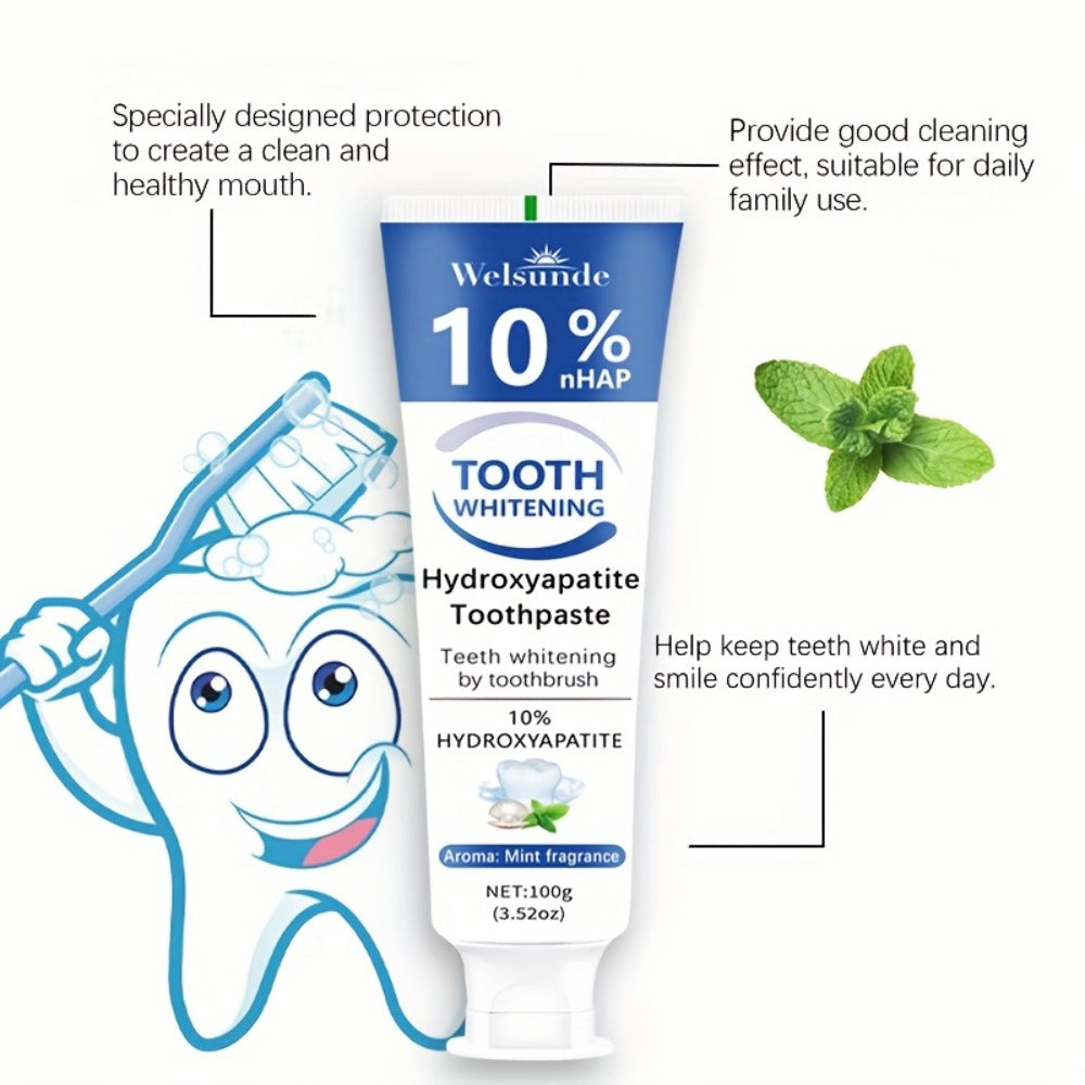 Nano Hydroxyapatite Toothpaste 2-Pack 10% HAp European Formula — Remineralizes Enamel, Deep Cleans & Whitens, Fluoride-Free, Gentle on Gums, Minty Fresh Breath, 100g/3.52oz Each - product image 6