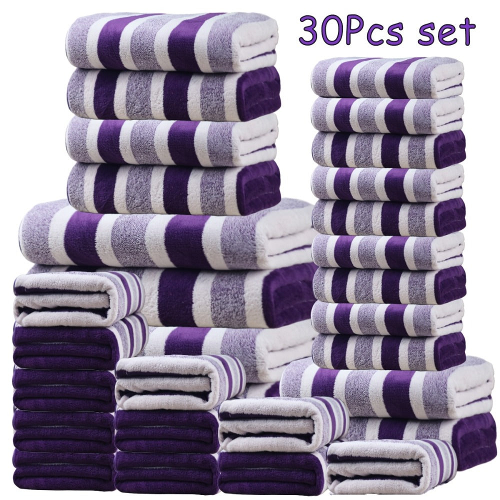 Bath Towel Set 30 Piece Coral Fleece Super Soft Quick Dry Fast Absorption Lightweight Large Wide Towels for Home Hotel Spa Gym Camping Christmas Gift Red Gray Green Navy Blue Purpl - product image 2