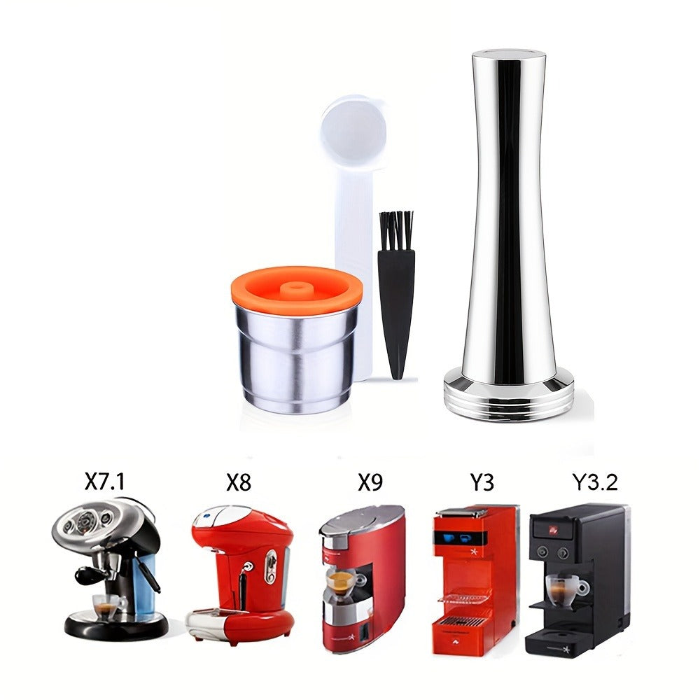 Reusable Coffee Filter Capsule for Illy Y3.2 & X7.1 Machines, Stainless Steel Refillable Coffee Pod Cup with Tamper, Eco-Friendly Reusable Espresso Capsule Accessory - product image