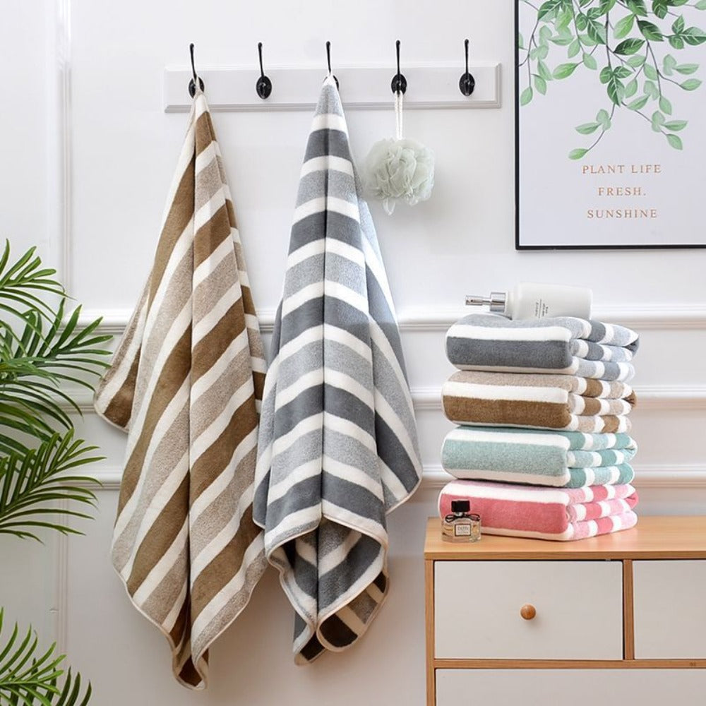 Striped Bath Towel Set 1 or 4 Pack 346GSM - 100% Polyester Super Soft Skin Friendly Absorbent Quick Dry | 70x140cm 27.6x55.1in | Green Gray Red Multi-Color | Home Bathroom Beach Es - product image 19