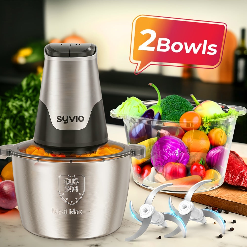 Mini Food Processor 450W with 2 Bowls – Electric Food Chopper, 4 Bi-Level Blades, Meat Grinder for Baby Food, Meat, Onion & Vegetables, 2 Speed - product image 6
