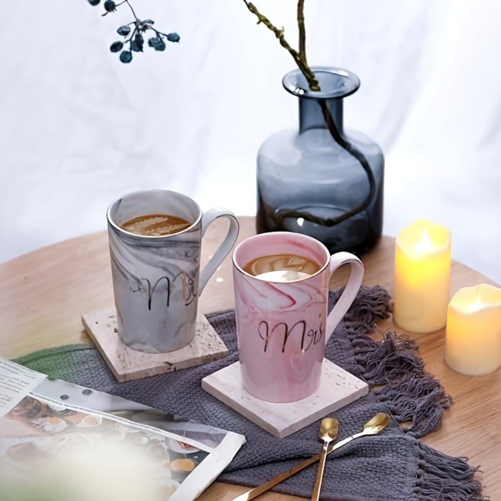 Mr and Mrs Mugs Wedding Gift Set 14oz Ceramic Marble – Bride and Groom Couples Mugs | Bridal Shower Engagement Anniversary Gift | Reusable Grey Pink Couple Coffee Mugs - product image 4