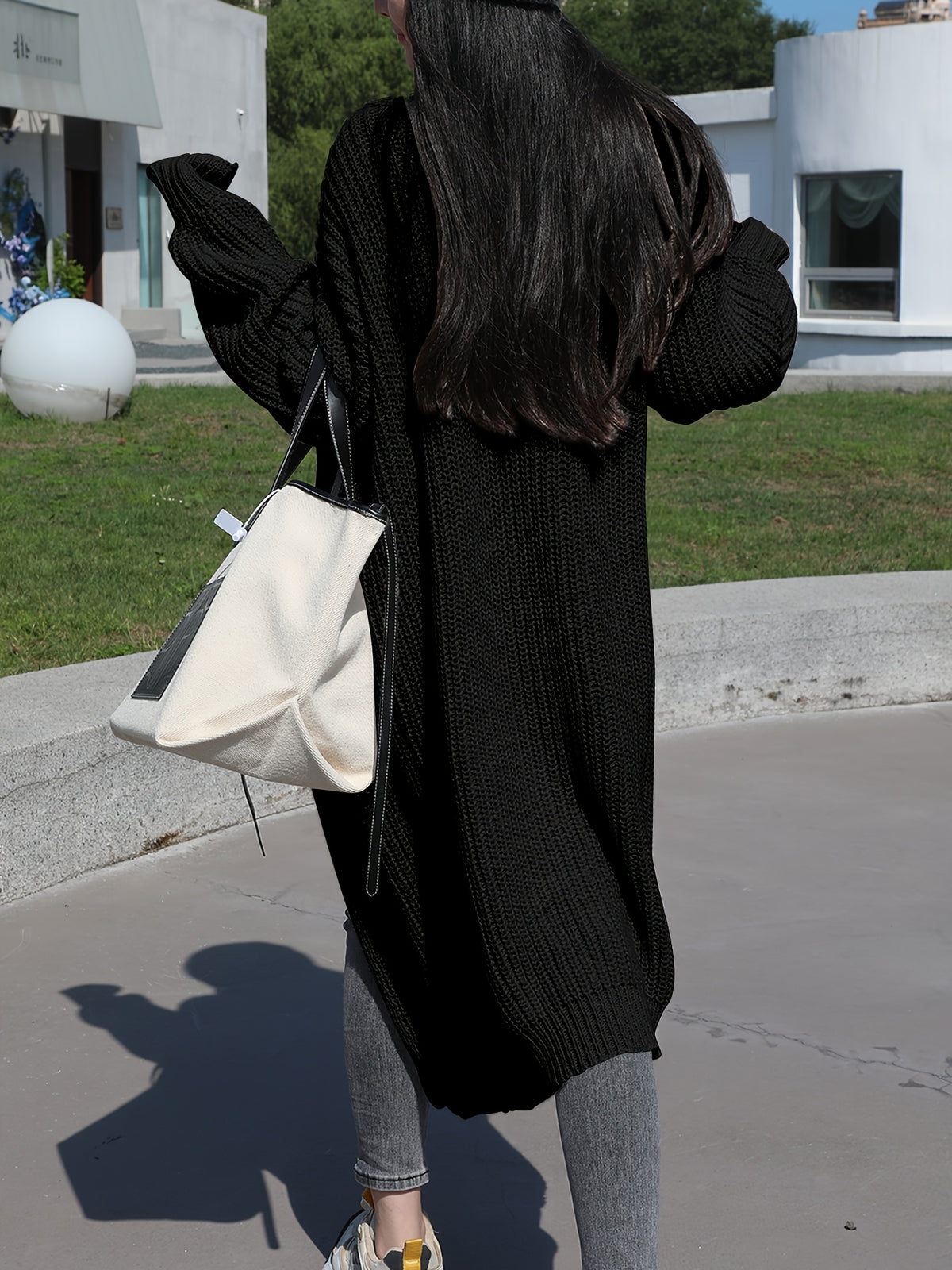 Plus Size, Solid Color Plus-Size Women's Long Pocket Cardigan Loose Over-the-Knee Sweater Coat Fashion Versatile Outerwear - product image 16