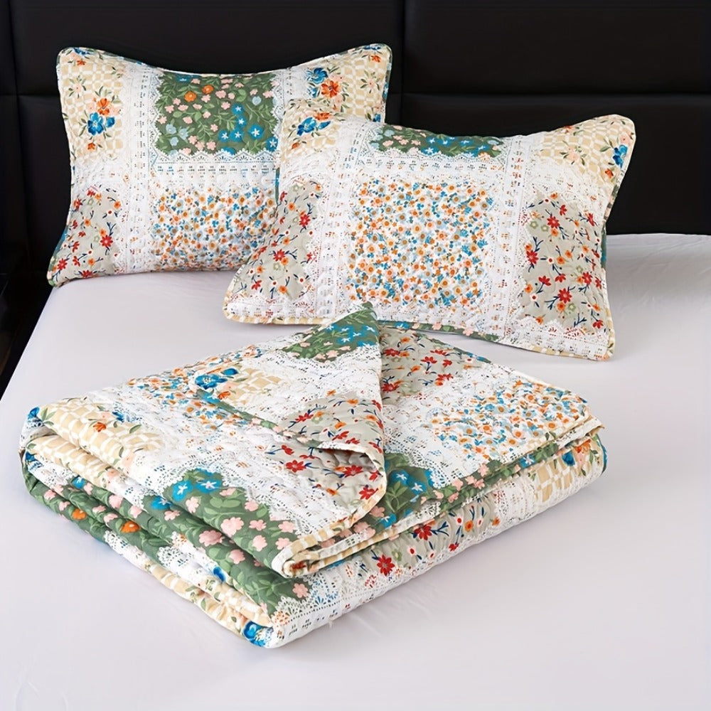 Quilt Set 2 3 Piece Lightweight Floral Patchwork Coverlet Bedding Set with Pillow Shams, Boho Quilted Bedspread for Twin Full Queen King, All Season Soft Cozy Bed Cover Green Blue  - product image 6