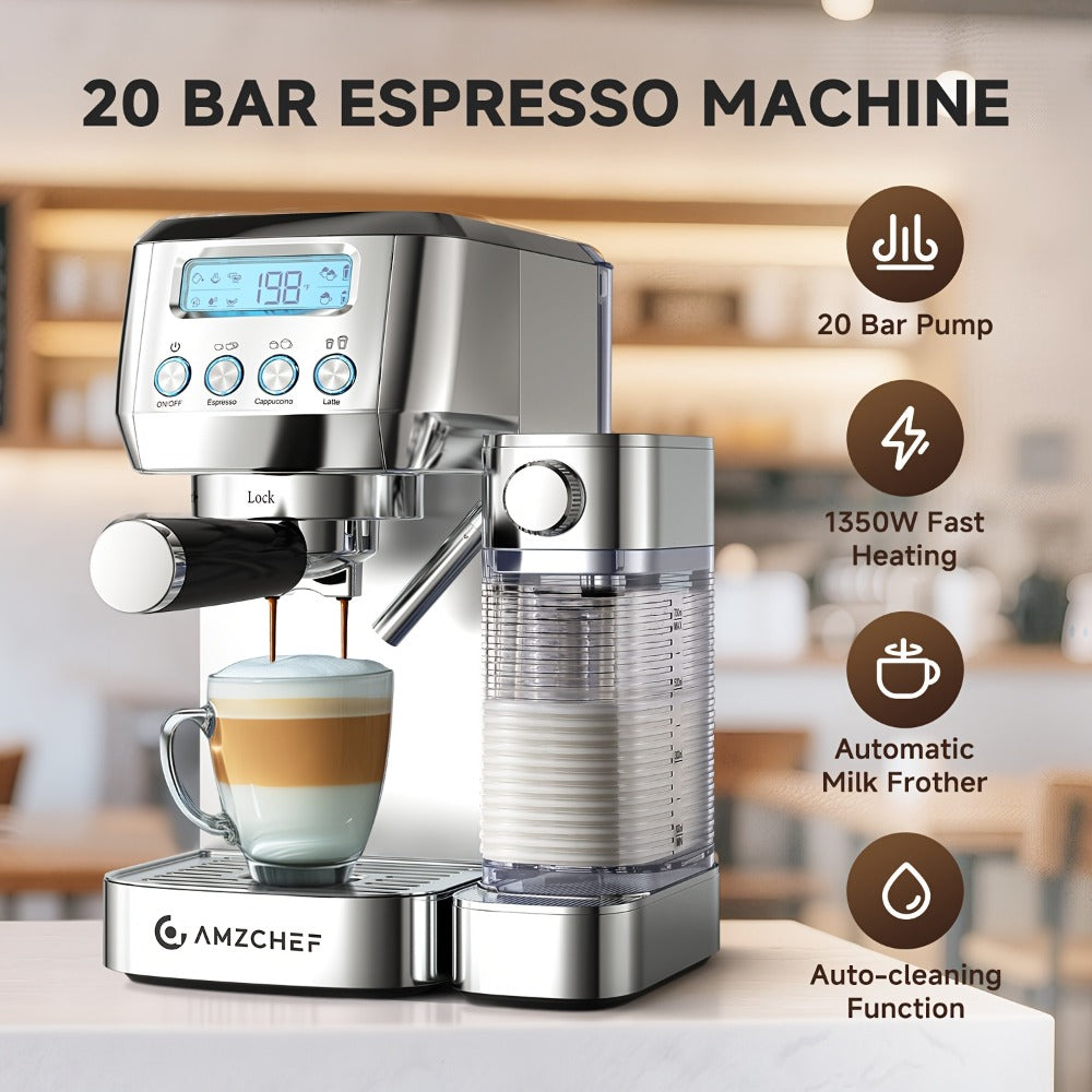 Espresso Machine 20 Bar with Automatic Milk Frother – Dual Boiler Coffee Maker, Touch Control, Cappuccino & Latte Machine with Dual Wall Filters, Includes Milk Frother, Easy to Use - product image 2
