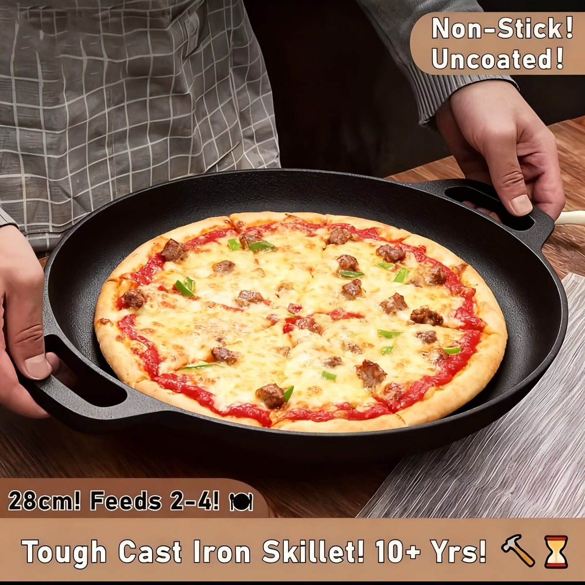 3 pcs Cast Iron Pan, Pre Seasoned, Multifunctional, Non-Stick, for Pizza Lovers, for Home Kitchens, Outdoor Cooking, Durable, Even-Heating, Versatile - product image 15