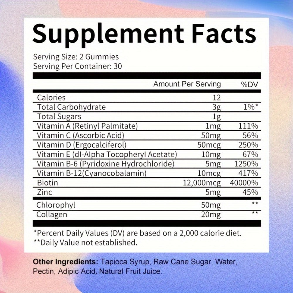 Biotin Gummies 12000mcg — with Collagen, Keratin, Chlorophyll, Zinc & Vitamins A B6 B12 C D E | Hair, Skin & Nail Support for Women & Men | 60 Gummies - product image 2