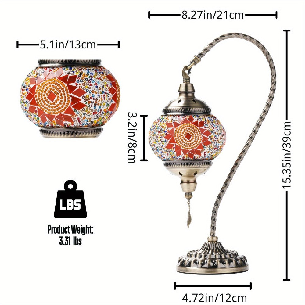 Mosaic Table Lamp Turkish Moroccan Style Handmade Swan Neck Glass Bedside Lamp 3 Color Modes LED Bulb Included Metal Base for Bedroom Living Room - product image 4