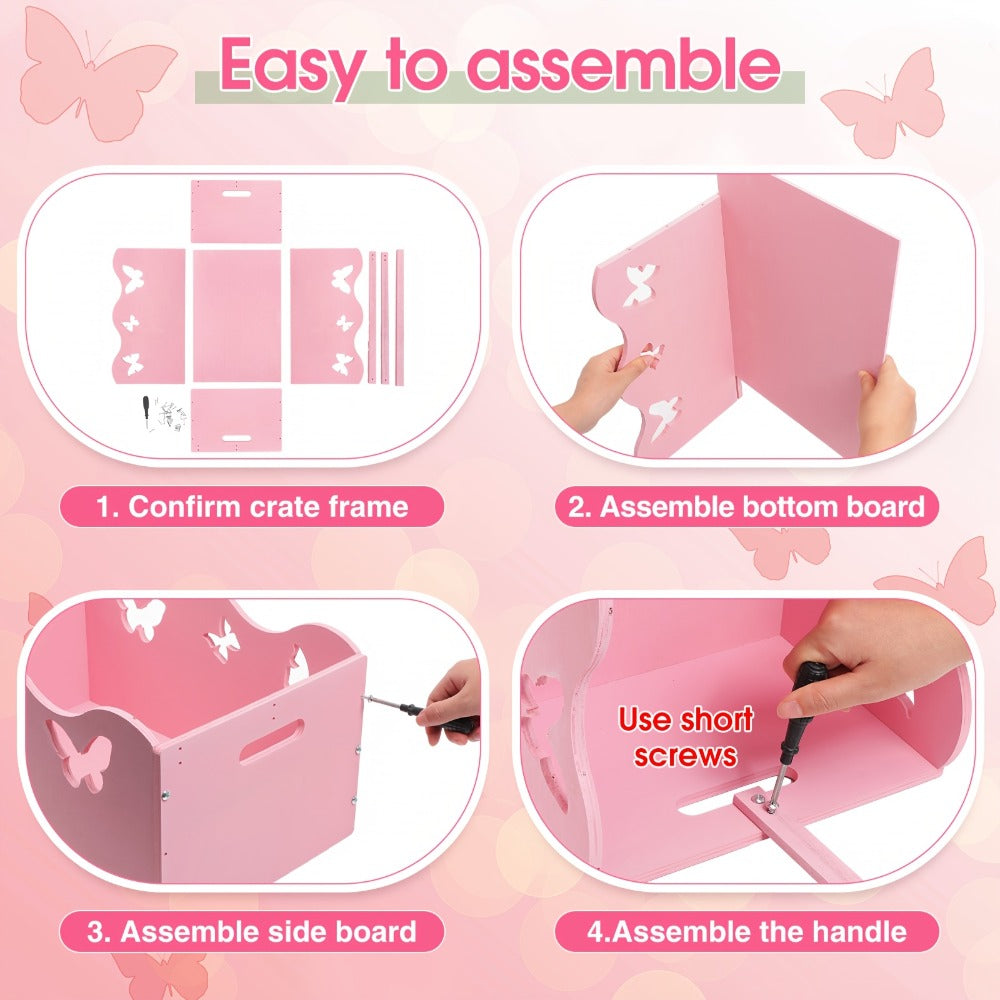 Wooden Baby Shower Gift Basket Crate with Handle Storage Hamper Baby Registry Gift for New Parents Nursery Organizer Pink Butterfly Blue Whale Pregnancy Gift - product image 2