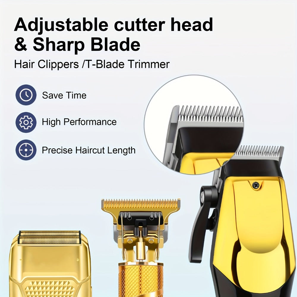 Men's Grooming Kit Hair Clipper Set USB Rechargeable LCD Display - Professional Clipper Razor T-Blade Trimmer 8 Guide Combs & Apron Complete Home Barber Kit Gold Black Gift for Men - product image 8