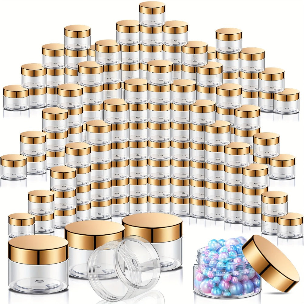 Wide Mouth Plastic Jars with Lids 2oz 100 Pack Clear Cosmetic Containers with Golden Flip Top Lid for Lotion Cream Body Butter Lip Balm Rhinestones Glitter Beads Travel Sample Stor - product image