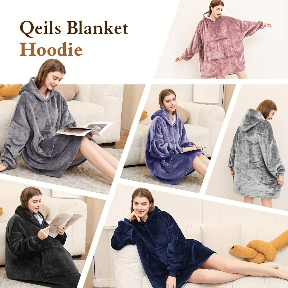 Reversible Hooded Wearable Blanket – Double-Sided Coral Fleece Suede Hoodie with Kangaroo Pocket, Machine Washable, 6 Colors - product image 15