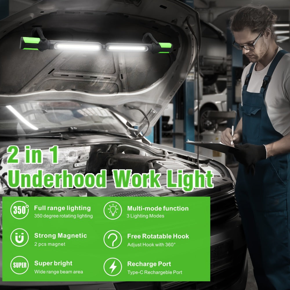 LED Work Light Rechargeable Cordless with Magnetic Base & Hook – Portable Mechanic Floodlight, Adjustable Brightness, Motion Sensor Control, Waterproof for Car Repair, Workshop, Ga - product image 11
