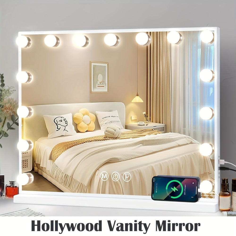 Hollywood Vanity Mirror with Lights – 15 LED Bulbs, 3 Color Modes, Dimmable Brightness, 23x18 Inch, USB & Type-C Charging, Touch Control, Desk & Wall Mount, Metal Frame Makeup Mirr - product image 2