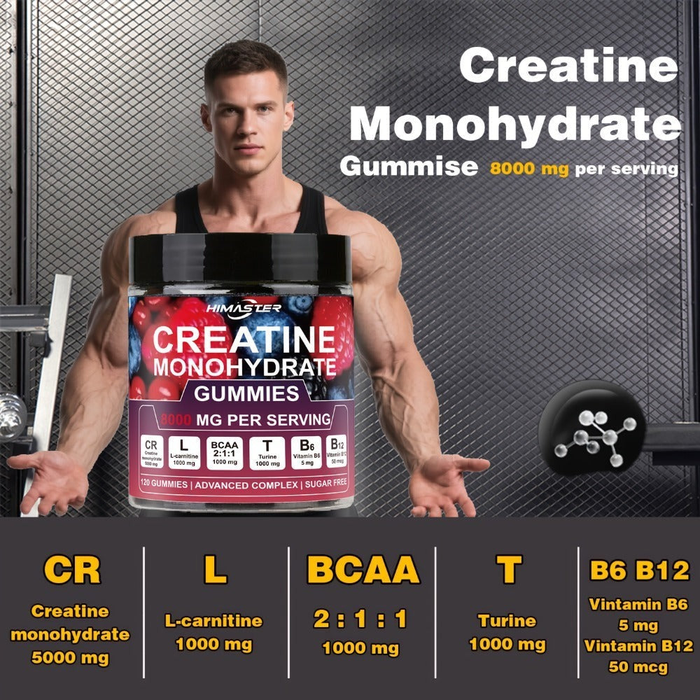 Creatine Monohydrate Gummies 8000mg Blueberry Flavor – with L-Taurine, BCAA, Vitamin B6 & B12 | Pre-Workout Muscle Strength & Endurance Supplement for Men & Women | 120 Count | Yea - product image 6