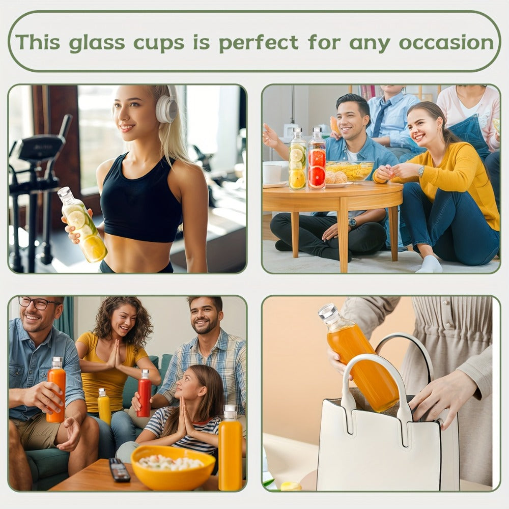 Borosilicate Glass Water Bottle Set of 6 with Lid Sleeve and Cleaning Brush – 18oz Reusable Juice Bottles | Non-Slip Sports Drinking Vessels for Home Office Gym Travel - product image 7
