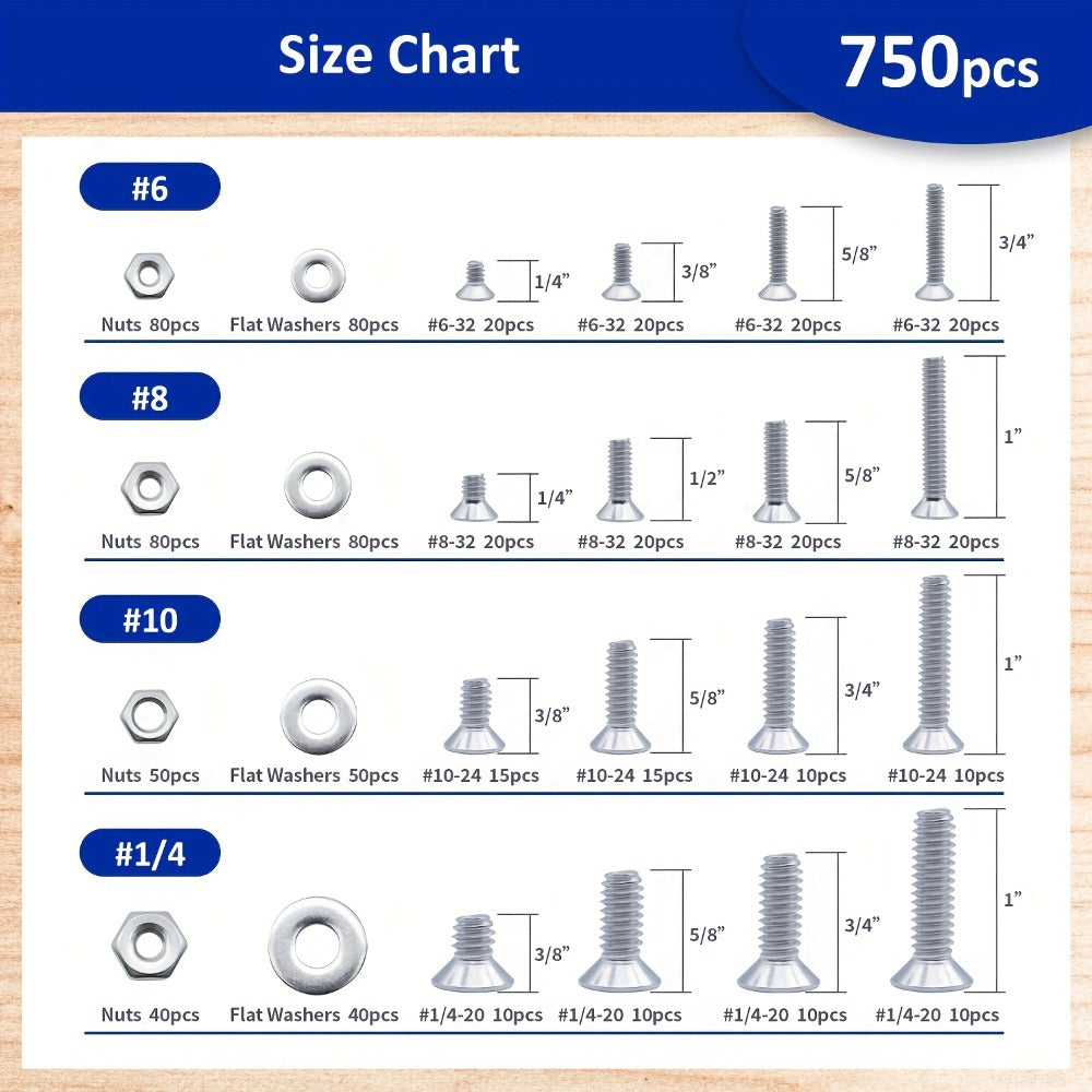 1575pcs 304 Stainless Steel Nuts and Bolts Assortment Kit – Pan Head Flat Head Screws Nuts Washers with Double-Sided Storage Box for Home & Mechanical Repairs - product image 8