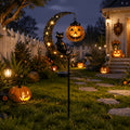 [3D] One Halloween Black Cat and Pumpkin Garden Post, Crescent-shaped Black Cat and Hanging Pumpkin, Outdoor Halloween Garden Decoration for Garden, Courtyard - product image