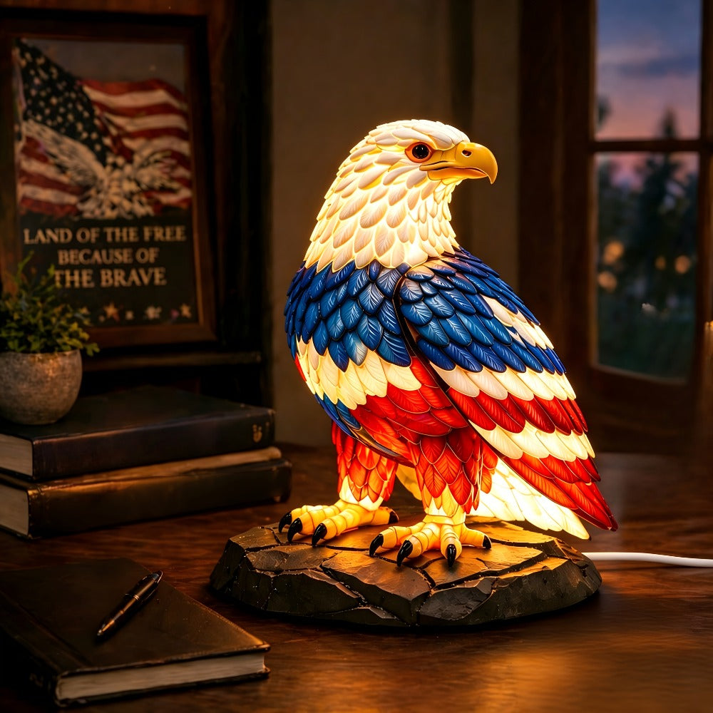Boho Retro Stained Eagle Night Light – 3D Resin Animal Table Lamp, Vintage Colorful Stained Glass Effect Desk Light for Bedroom Home Decor, Creative Birthday Christmas Gift for Eag - product image