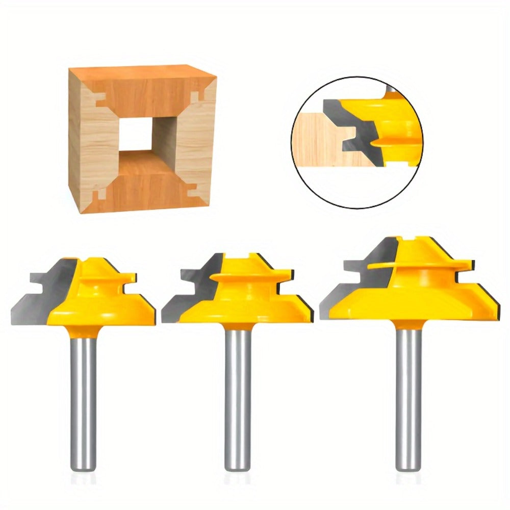 Locking Miter Router Bit Set 3 Piece 45 Degree 1/4 Inch Shank Carbide Woodworking Joinery Box Joint Corner Bits for Router Table - product image 8