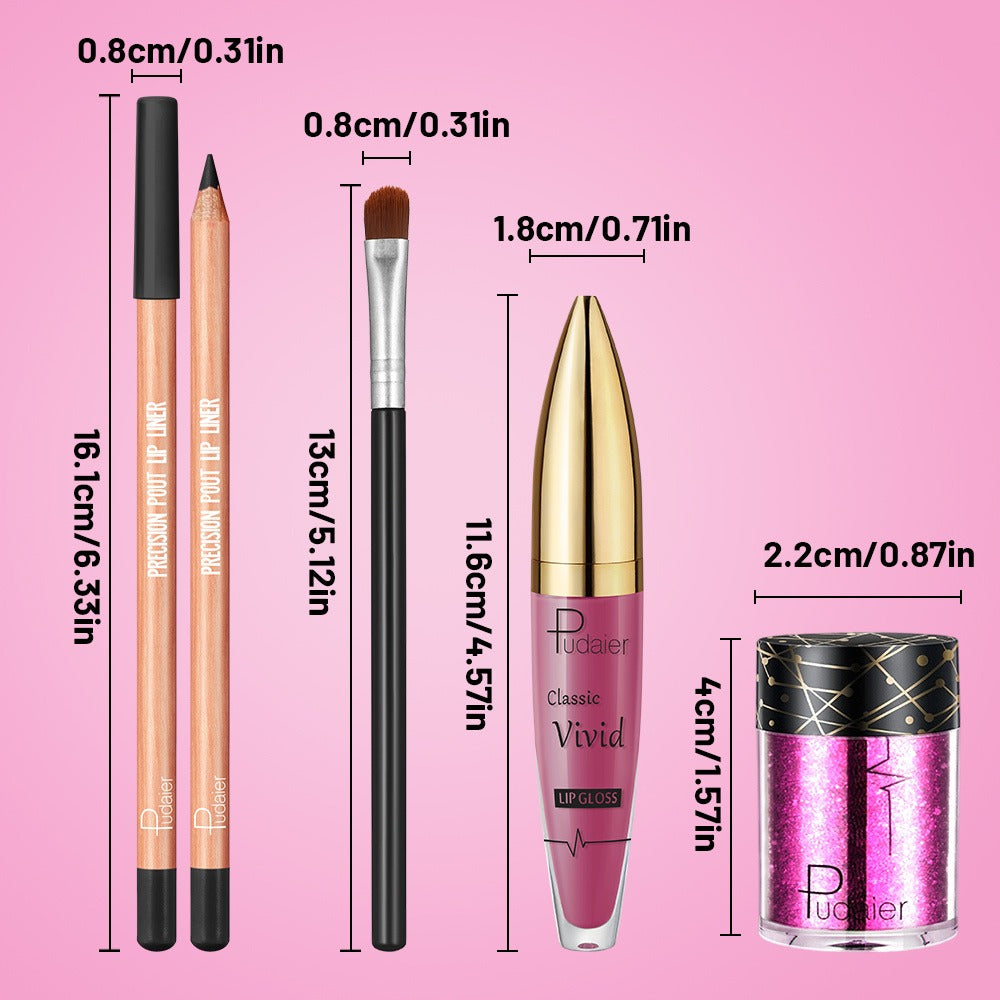 Metallic Glitter Lip Kit 4-Piece – Sparkling Lip Liner, High-Shine Lip Gloss, Chunky Glitter & Lip Brush Combo for Party, Festival, Rave & Holiday Makeup, Gift for Women - product image 7