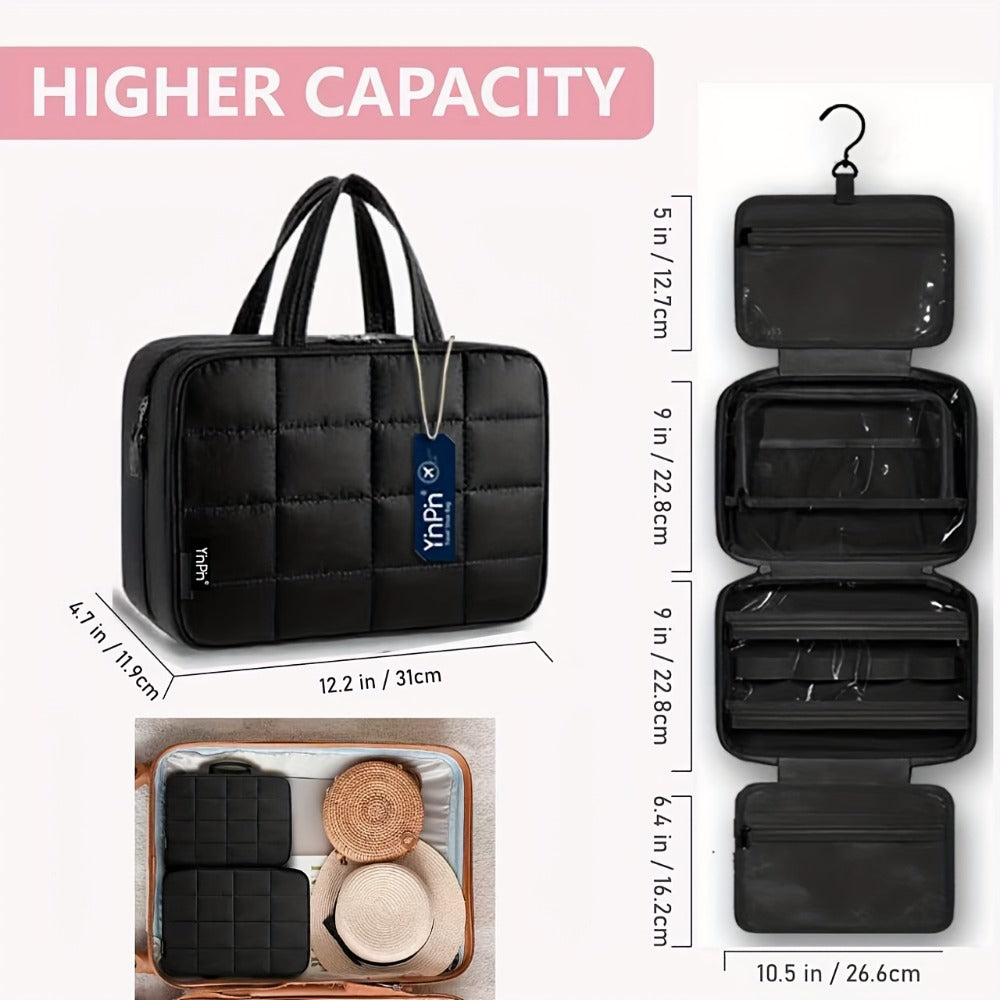 Hanging Travel Toiletry Bag Large Capacity for Full-Size Products Waterproof Cosmetic Organizer with Hook — Bathroom Makeup Travel Bag for Women Pink Beige Black - product image 6