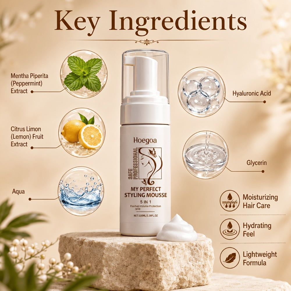 Hair Styling Mousse with Mint Extract & Hyaluronic Acid — Long-Lasting Flexible Hold, Moisturizing Mild Formula, Frizz Control, Volume & Shine for All Hair Types, Women, 100ml — Gi - product image 8