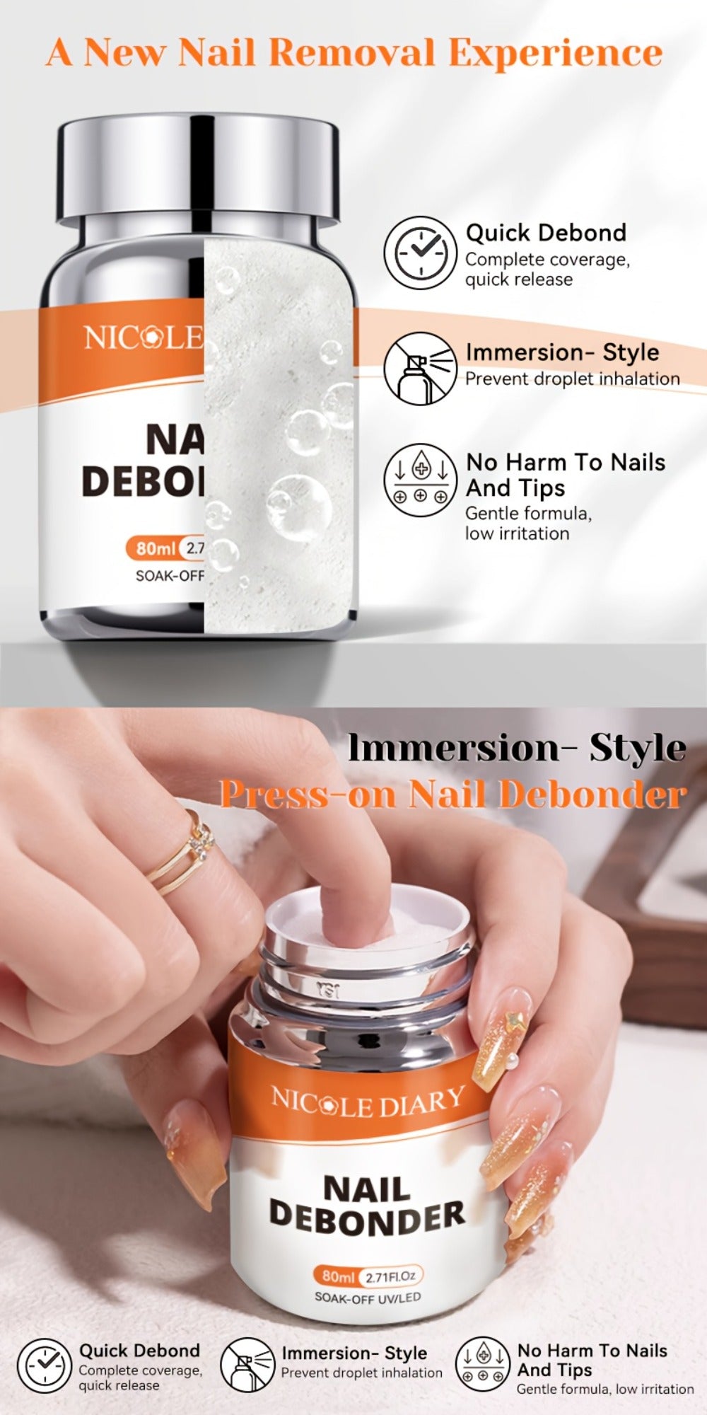Press On Nail Debonder Remover 80ml — Fast 3-5 Second Soak-Off Liquid for False Tips, Rhinestone Glue Remover, No Damage Easy Dissolve, Professional Nail Care Tool for Women Home S - product image 9