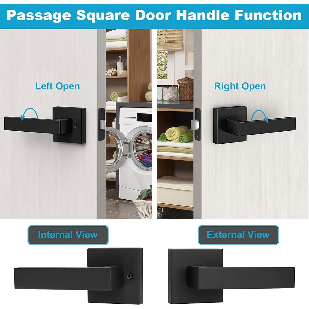 Matte Black Square Door Handle Set – Interior Passage Door Knob for Hall & Closet, Heavy-Duty Left & Right Hand Compatible, Modern Hardware - product image 6