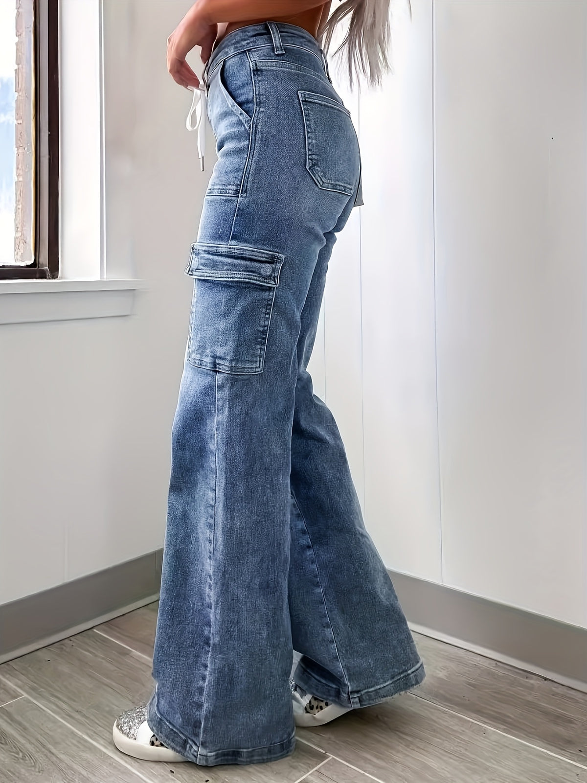New Style Women's Leisure Straight-Leg Jeans with Laces and Multiple Pockets, Casual Fashion Denim Fabric Sweatpants Jeans Fit Women's Clothing - product image 13