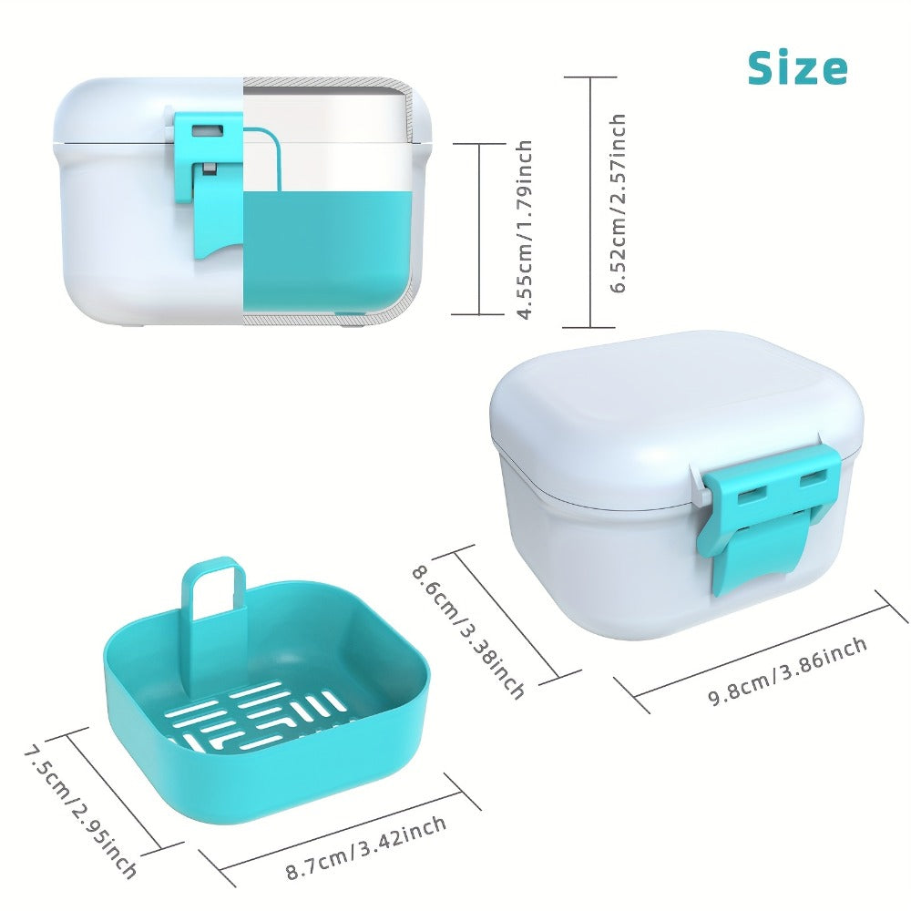 Denture Bath Case Leak-Proof with Drainage Basket Silicone Ring Safety Buckle Portable Travel Denture Cleaner Soaking Cup Storage Container for Home Travel - product image 5