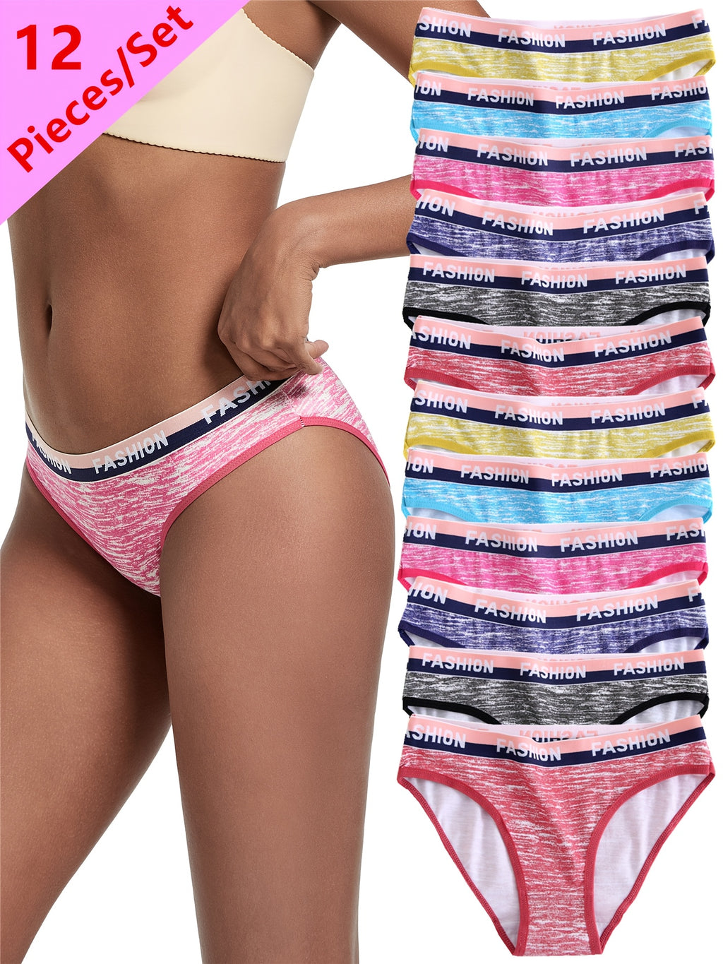12pcs Women's Camouflage Print Low Rise Panties - Comfortable, Breathable, Hip Lifting, Fabric, Low Rise Underwear | Camouflage Pattern Panties | Texture Panties