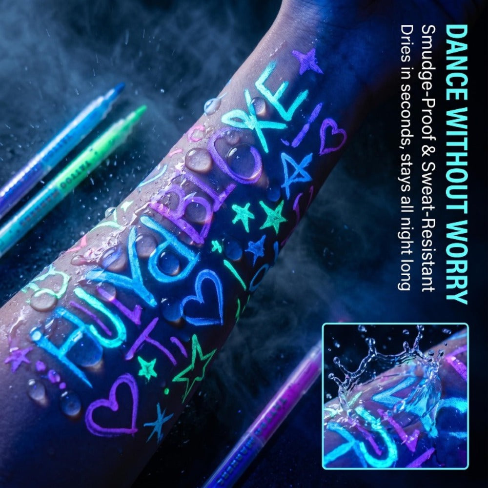 Face Body Paint Pens 18 Colors with Reusable Stencils – Washable Neon Glow in the Dark Skin-Safe Makeup Pens for Kids & Adults Parties Events Magic Shows Halloween Festivals Body A - product image 7