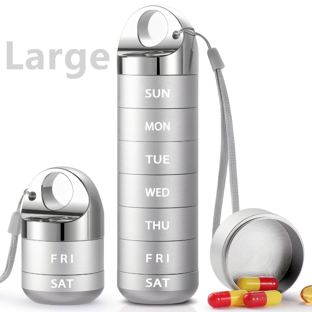 Weekly Pill Organizer Waterproof, Large Aluminum Alloy 7-Day Pill Box for Medications Vitamins Supplements, Portable Travel Pill Case, Blue Black Pink Gray Purple - product image 5