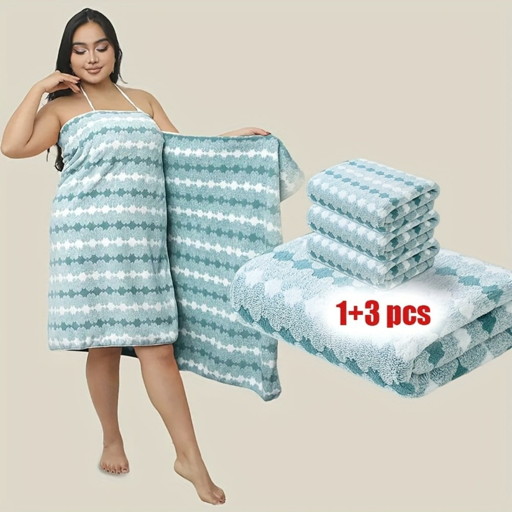 Extra Large Bath Towel Set 4 Piece for Women - 300GSM Ultra Soft Quick Dry Absorbent Solid Color Hand Towels | Orange Green Blue Purple Pink | Spa Yoga Fitness Gym Bathroom Gift - product image 5