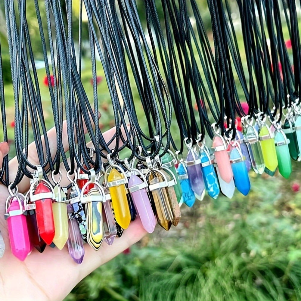 Crystal Natural Stone Pendant Necklace Set Bulk 60Pcs 30Sets Hexagonal Shaped Assorted Color for Jewelry Making Craft DIY Daily Wear Gift - product image 10