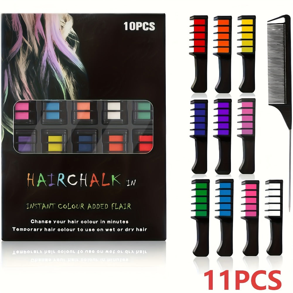 Temporary Hair Chalk Comb Set 11pcs 10 Colors Washable Hair Dye – Y2K Festival Halloween Christmas Birthday Stocking Stuffer Gift for Girls Kids Teens Adults All Hair Types - product image 3