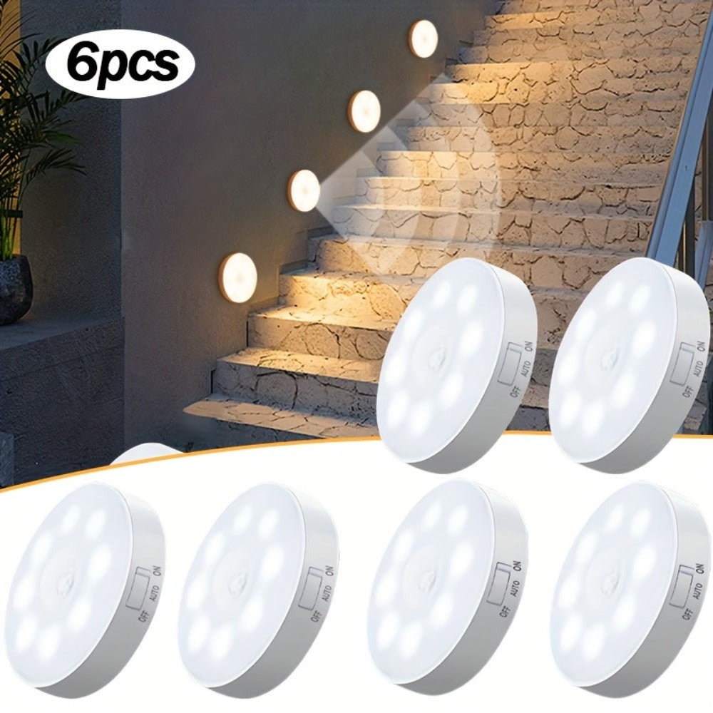 Motion Sensor Night Light 6 Pack Wireless Rechargeable 1000mAh - LED Step Lights with Motion & Light Sensor, Polished Plastic Sconce PVC Shade, Safe Night Lighting for Staircase Be - product image