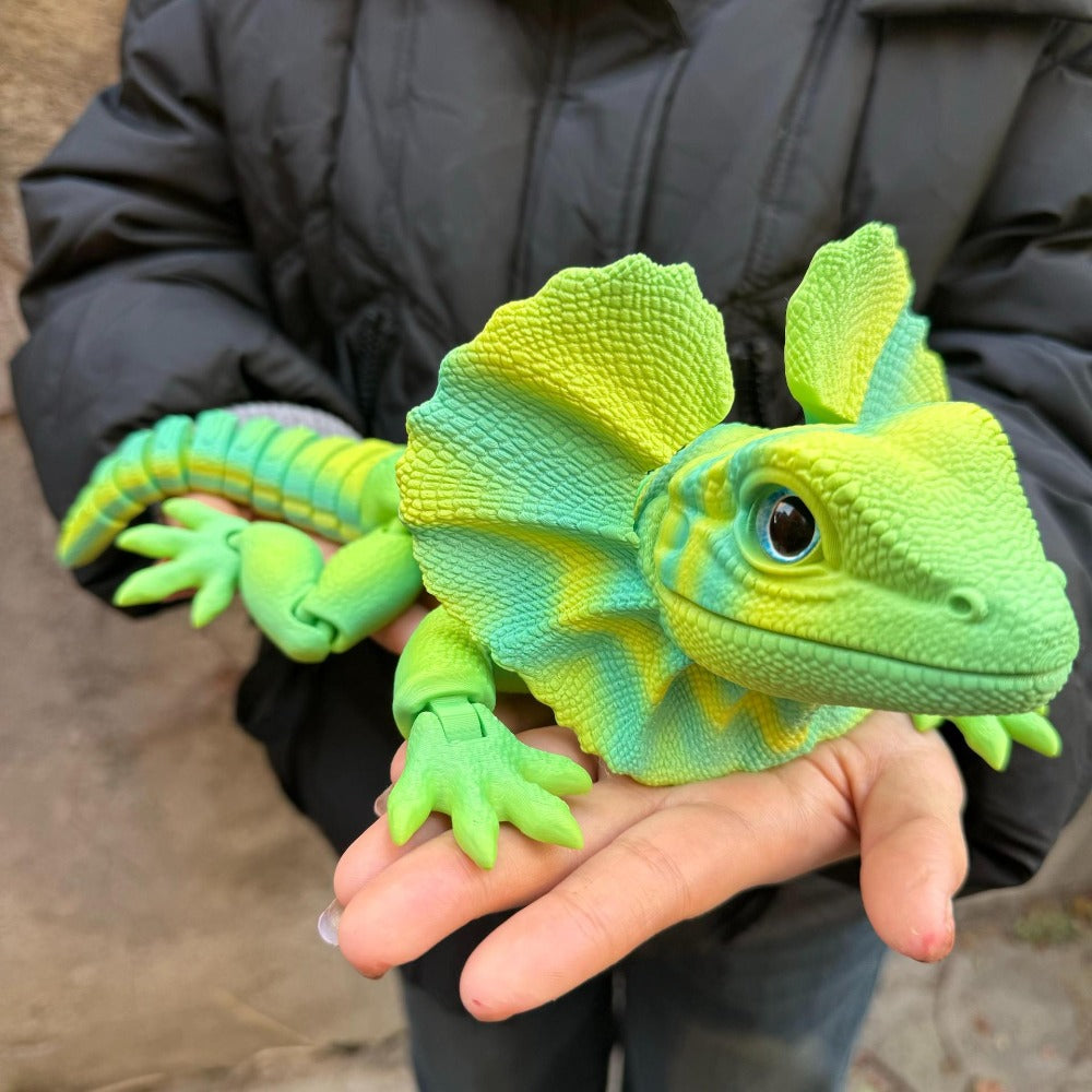 Frilled Neck Lizard Figurine 3D Printed | Large Umbrella Lizard Animal Sculpture 8 Color Styles, Reptile Collectible Desk Decor Unique Gift for Reptile Lovers Kids Teens Adults