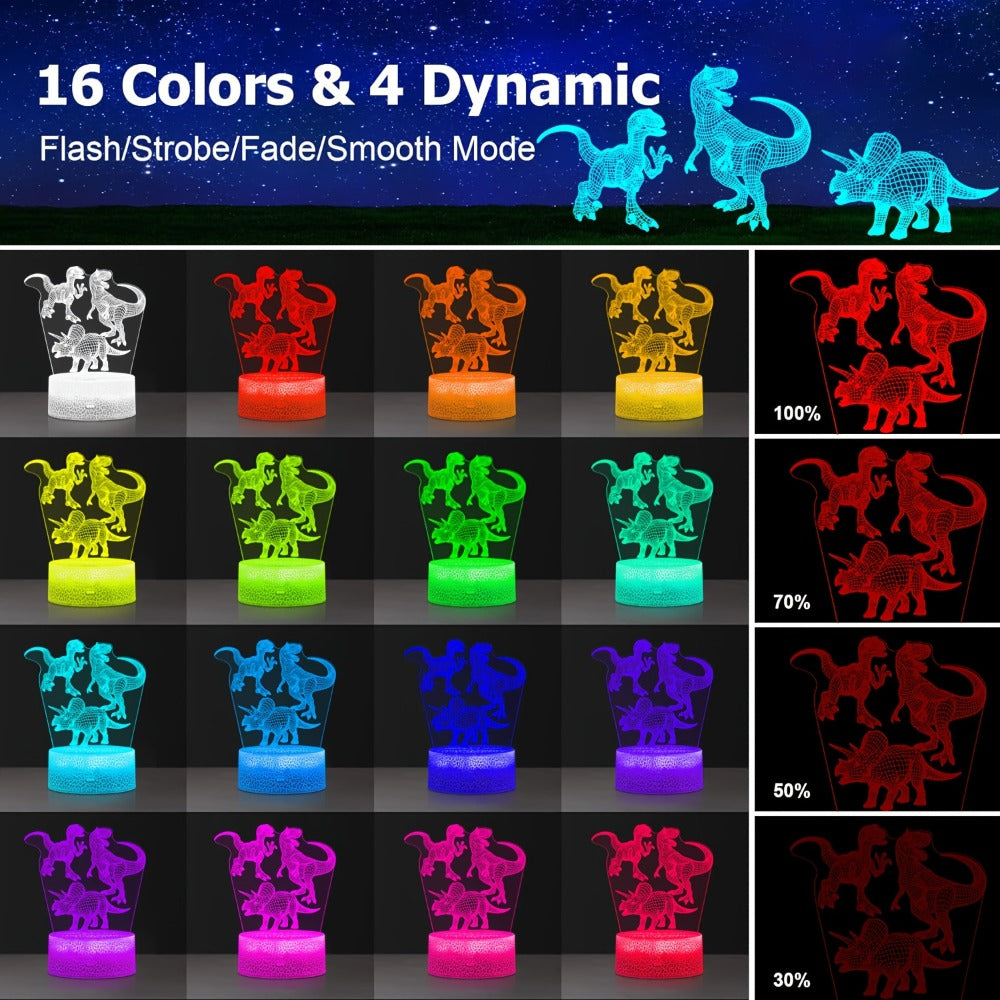 3D Holographic Dinosaur Night Lamp 16 Color Changing T-Rex LED Bedside Lamp Remote Touch Control Adjustable Brightness Kids Room Decor Gift Boys Girls Jurassic - product image 2