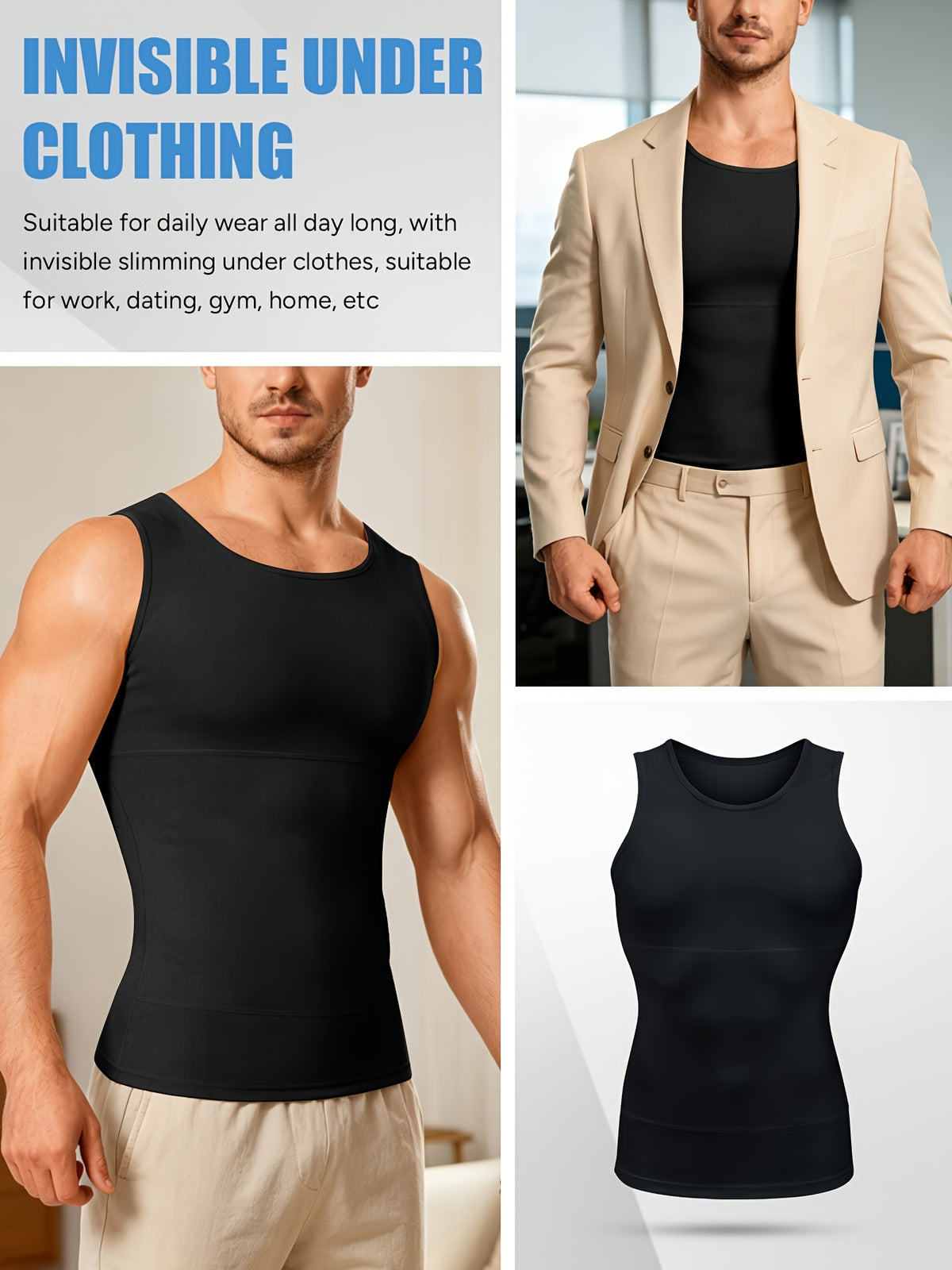 Men' Compression Shirt & Body Shaper Vest - High-Elastic Workout Tank Top with Abdominal Toning, Tight-Fit Shirt Suitable for Gym, Post-Surgery, Year-Round - product image 11
