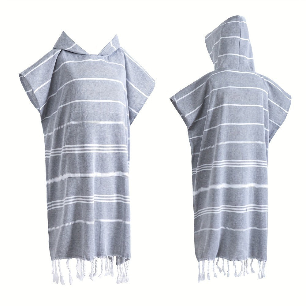 Hooded Beach Poncho Turkish Cotton Quick Dry Sandproof - Wearable Surf Changing Towel Lightweight Thin Bathrobe | S & L | Blue Green Purple Pink Gray | Swimming Diving Surfing Beac - product image 7