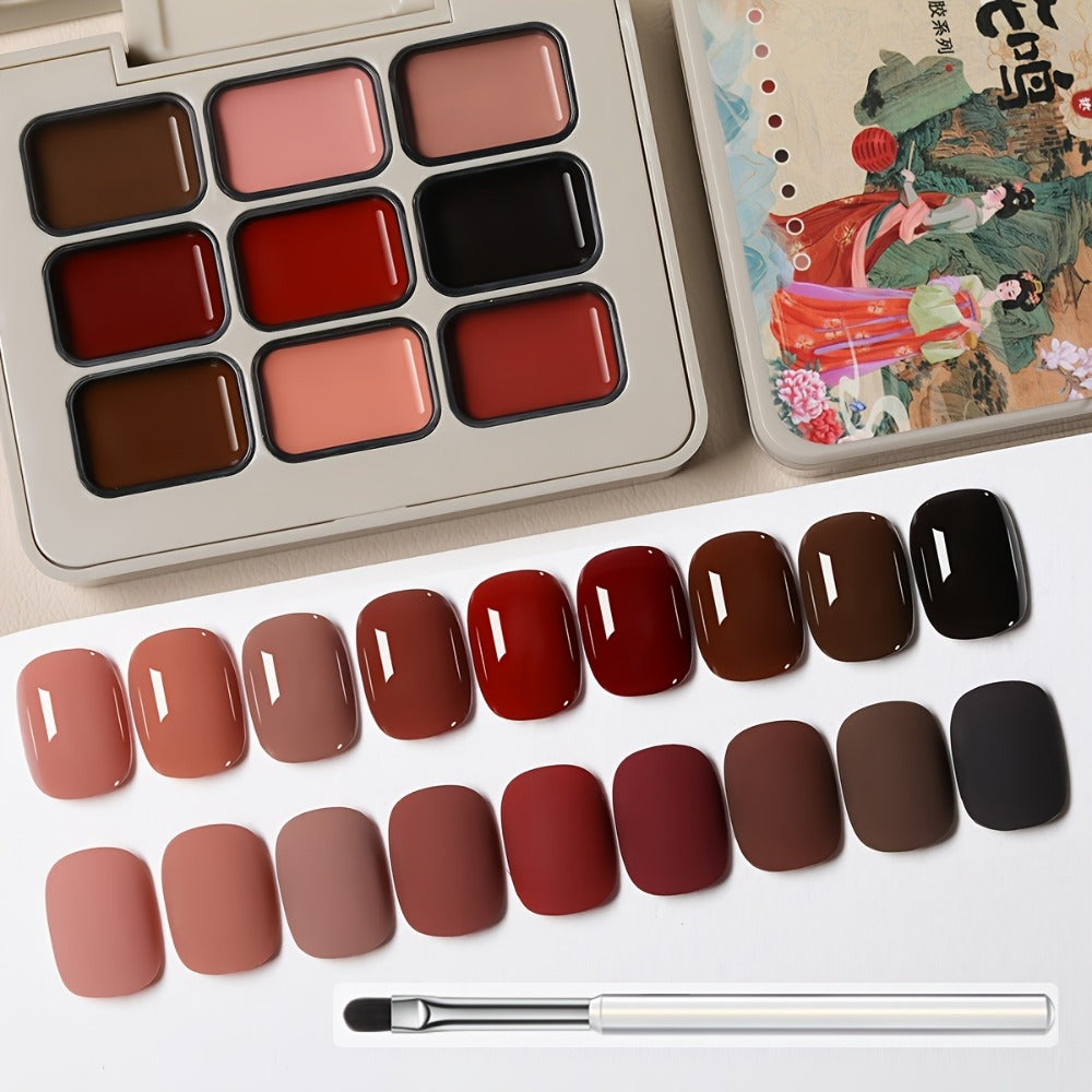 Gel Nail Polish Set 9 Colors Autumn Harvest High Saturation Soak-Off LED — Alcohol-Free Long-Lasting Solid Gel Polish Kit with Light Therapy Pen for Salon & Home Manicure - product image