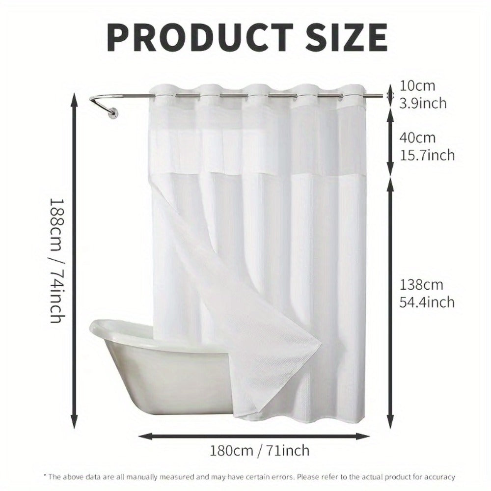 Hookless Shower Curtain with Snap Liner 74x71 Inch - Waffle Texture Double Layer with See-Through Window Waterproof Washable Hotel Quality Bathroom Curtain Set | Grey White Matcha  - product image 4
