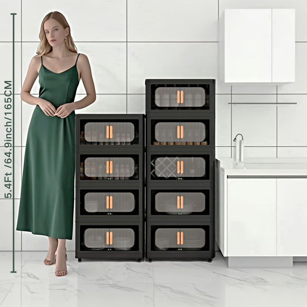 Rolling Storage Cart 4 5 Tier Double Door Collapsible Stackable Plastic Organizer with 360 Lockable Wheels Space Saving Bin for Dorm Office Closet Bedroom Garage Gym - product image 10