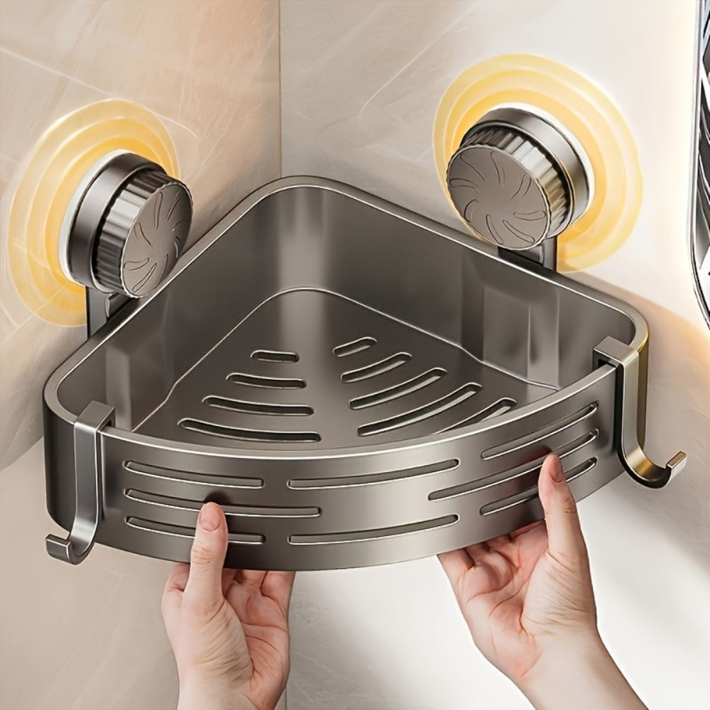 Shower Corner Shelf Suction Cup 4 Pack No Drilling Triangular Bathroom Caddy with Hooks Strong Hold for Shower Wall Tile Toilet Storage Organizer Space Saving Gray - product image 2