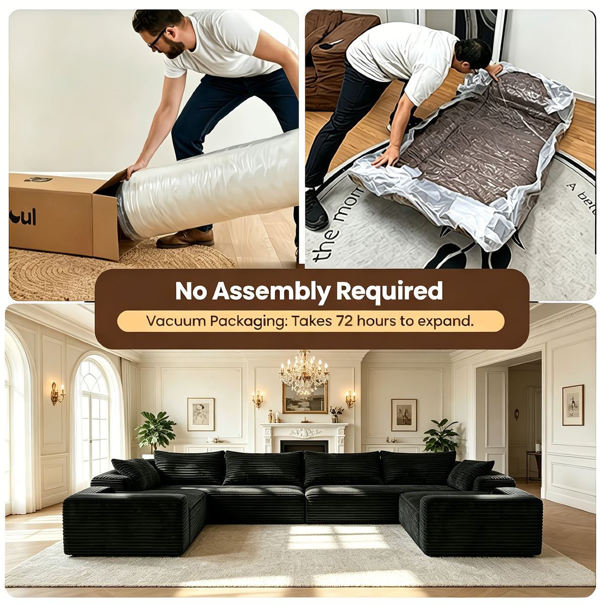 121.2" Oversized U-Shaped Corduroy Cloud Couch, 8-Seater Modular Sectional Sofa with Double Chaise, Boneless Deep Seat Convertible Couch, 4-In-1 Flexible Large Corner Sofa for Living Room, No Assembly