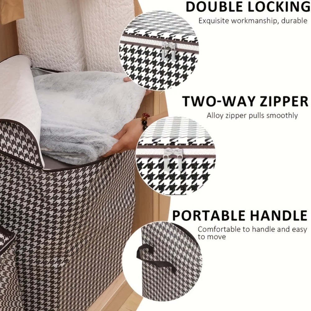 Large Storage Bags Houndstooth Non-Woven Fabric Organizer with Double Zipper & Handles – 160L/180L Dustproof Foldable Storage Box for Bedroom, Closet, Moving, Travel & Dorm, 1pc or - product image 6